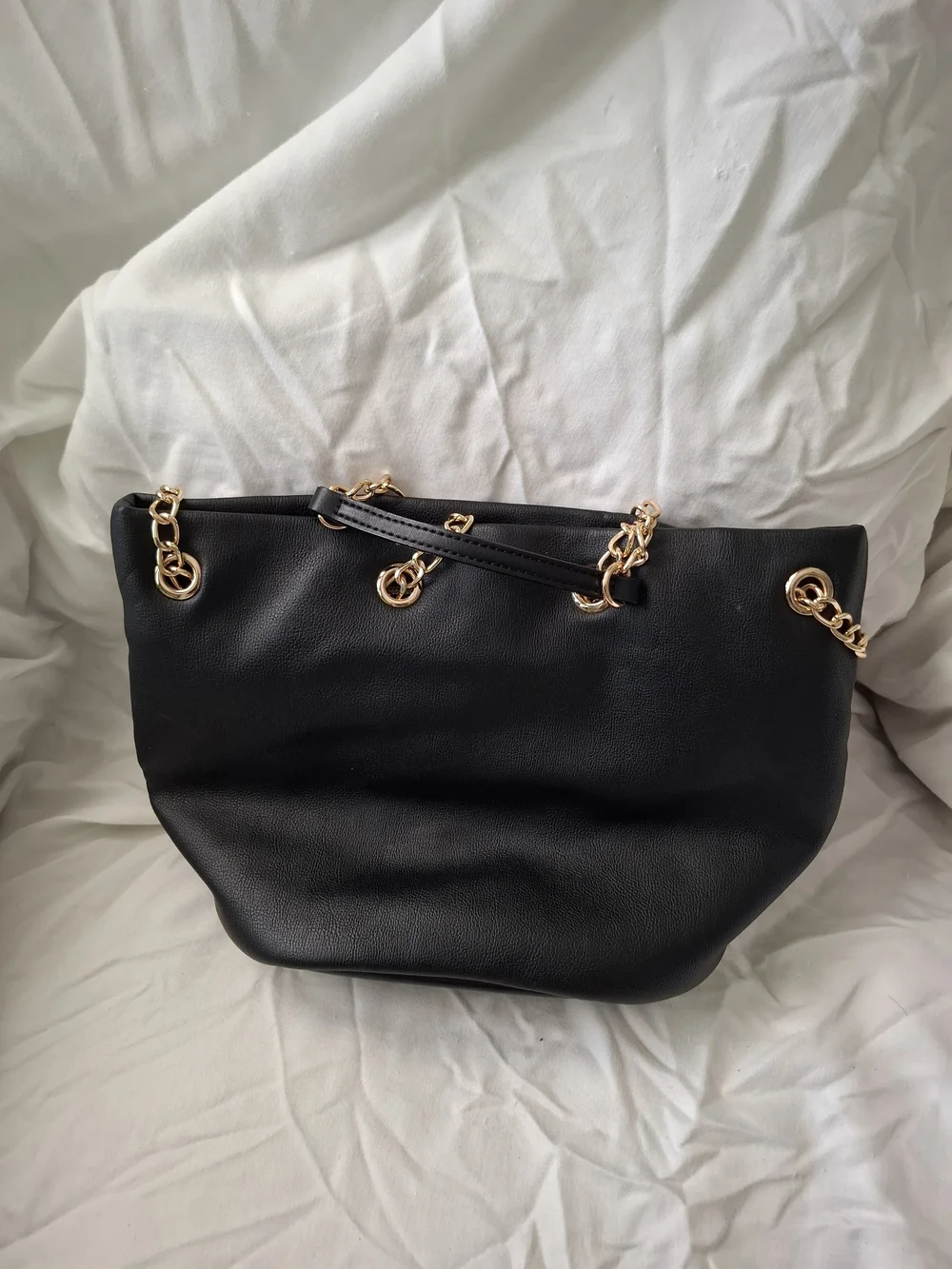 Black Tote Bag with Green-Blue Sequin Bow - Unbranded